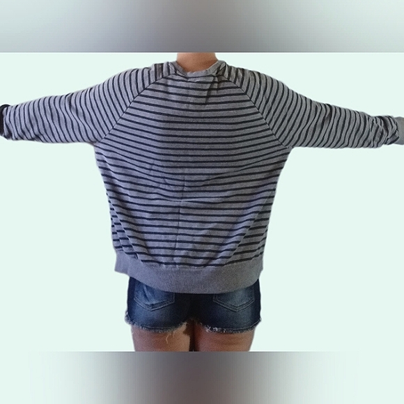 Stripped Black and White Sweater with Rose Decal - Picture 2 of 3